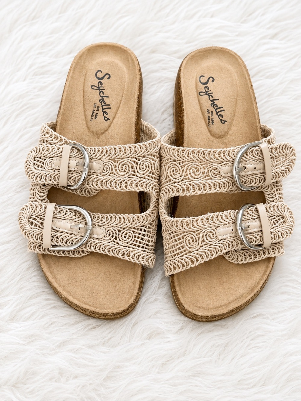 Seychelles Tan Braided Double-Buckle Slide Sandals